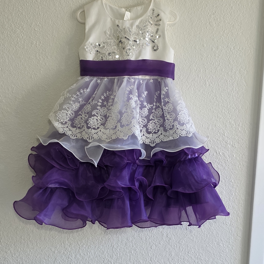 Elegant White and Purple Layered Dress